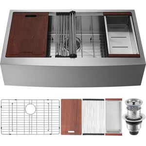 Mophorn - vevor Farmhouse Kitchen Sink, 304 Stainless Steel Drop-In Sinks, Top Mount Single Bowl Basin with Ledge & Accessories, Household Dishwasher