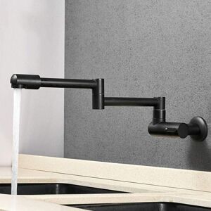 SHUNLI Wall Mounted Cold Water Faucet Only, 360 degrees Swivel Kitchen Faucet, Pull Down Kitchen Mixer Tap for Kitchen Sink, Brass, Black
