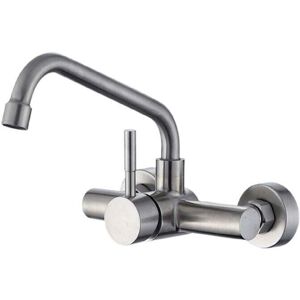 YMYNY Wall Mounted Kitchen Faucet, 304 Stainless Steel Kitchen Mixer Tap, Swivel Spout Kitchen Tap MUMU