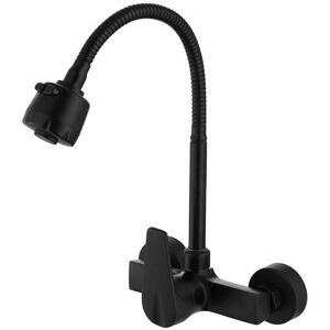 YMYNY Wall Mounted Kitchen Faucet 360° Swivel Sink Mixer Tap Black Brass Swivel Spout Hose Swivel Arm Spray Head Aerator mumu