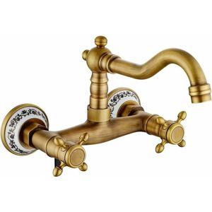 Dewdat - Wall-Mounted Kitchen Faucet Old Wall-Mounted Kitchen Mixer Tap Wall-Mounted Retro Antique Bronze 360° Rotation Double Control Plum Cross
