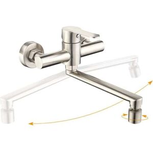 ZVD Wall Mounted Kitchen Faucet Sink Mixer Tap with 2 Sprays 360° Swivel Kitchen Mixer Tap Brushed Steel Sink Faucet