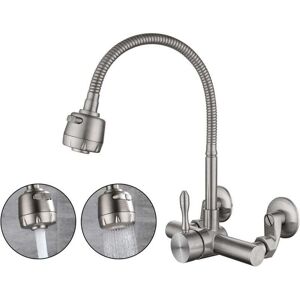 YMYNY Wall Mounted Kitchen Mixer Tap Food Grade 304 Stainless Steel Material 360° Swivel Wall Mounted Kitchen Faucet 6.3cm-24cm Mounting Holes mumu