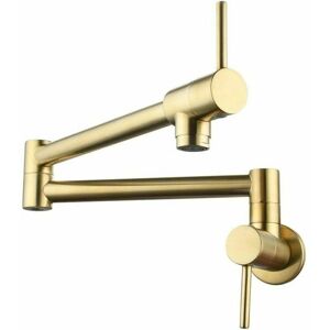 MUMU Wall Mounted Pull Down Kitchen Mixer Tap, Brass Pull Down Kitchen Faucet, Double Handle Telescopic Cold Water Faucet, Kitchen Sink Mixer Tap, Brushed