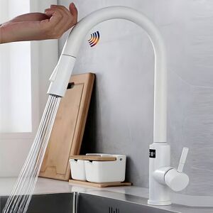 YMYNY White Touch Kitchen Faucet in Ultra-durable Stainless Steel - Innovative Digital Display - Dual Water Mode MUMU