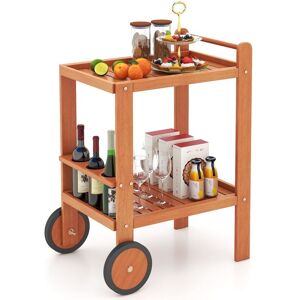 Costway - Wood Bar Cart 2 Tier Rolling Serving Cart w/Wine Bottle Holders