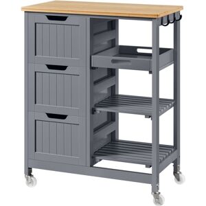 Yaheetech - 84.5cm Rolling Kitchen Storage Serving Cart with 3 Open Shelves, Dark Grey