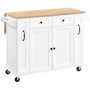 Yaheetech Kitchen Trolley with Drop-Leaf Breakfast Bar, Rolling Kitchen Cart with Rubberwood Top, White