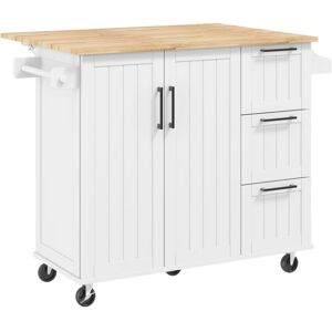 Yaheetech Rolling Kitchen Island Cart with 3 Drawers and Storage Cabinet, White