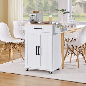 Yaheetech Rolling Kitchen Island Cart with Spice Rack Storage, White
