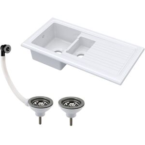 Balterley Traditional 101cm 1.5 Bowl Fireclay Inset Kitchen Sink & Drainer & Brushed Pewter Wastes - White Balterley Traditional 101cm 1.5 Bowl Fireclay Inset Kitchen Sink & Drainer & Brushed Pewter Wastes - White