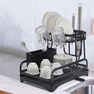 LIVINGANDHOME 2-Tier Dish Drainer with Drying Tray LIVINGANDHOME 2-Tier Dish Drainer with Drying Tray