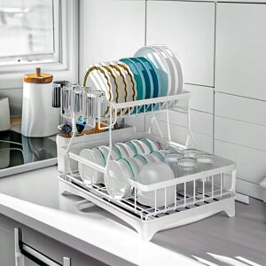 LIVINGANDHOME 2-Tier Dish Drainer with Drying Tray LIVINGANDHOME 2-Tier Dish Drainer with Drying Tray