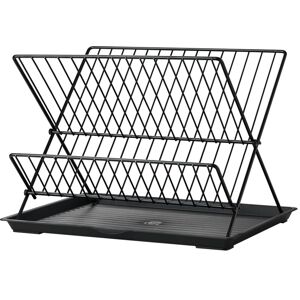 LIVINGANDHOME 2 Tier Foldable Countertop Dish Drying Rack with Drip Tray LIVINGANDHOME 2 Tier Foldable Countertop Dish Drying Rack with Drip Tray