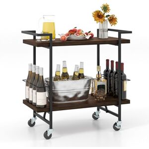 Costway - 2-tier Home Bar Cart Kitchen Dining Storage Mobile Cart w/Lockable Wheel Costway - 2-tier Home Bar Cart Kitchen Dining Storage Mobile Cart w/Lockable Wheel