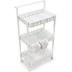 Costway - 3-Tier Rolling Storage Cart Utility Cart with 2 Hanging Cups & 4 Hooks Costway - 3-Tier Rolling Storage Cart Utility Cart with 2 Hanging Cups & 4 Hooks