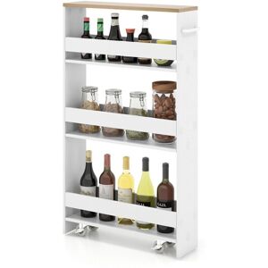 COSTWAY 3-tier Slim Storage Cart Narrow Rolling Kitchen Serving Cart w/ Open Shelves COSTWAY 3-tier Slim Storage Cart Narrow Rolling Kitchen Serving Cart w/ Open Shelves