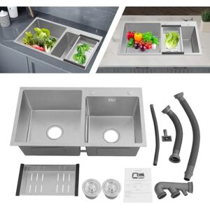 CNCEST 304 Stainless Steel Dual Bowl Kitchen Sink, Silent Built-in Sink for Undermount or Inset Installation with Draining Basket, Undermount Set, Deodorant CNCEST 304 Stainless Steel Dual Bowl Kitchen Sink, Silent Built-in Sink for Undermount or Inset Installation with Draining Basket, Undermount Set, Deodorant