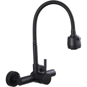 CYSLMUK 304 Stainless Steel Wall Mounted Kitchen Faucet Mixer Tap 360° Swivel Sink Faucet with Flexible Hose - Black CYSLMUK 304 Stainless Steel Wall Mounted Kitchen Faucet Mixer Tap 360° Swivel Sink Faucet with Flexible Hose - Black