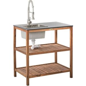 Beliani - Acacia Wood Outdoor Garden Kitchen Island with Sink and Faucet 2 Shelves 80 x 50 x 83 cm Steel Top Brown with Silver Brucoli Beliani - Acacia Wood Outdoor Garden Kitchen Island with Sink and Faucet 2 Shelves 80 x 50 x 83 cm Steel Top Brown with Silver Brucoli