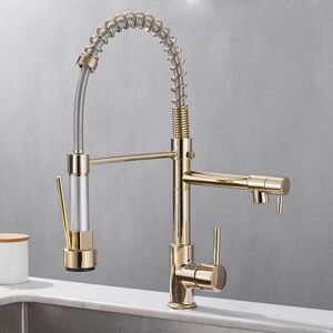 TONCHEAN All Copper Kitchen Sink Faucets, Dual Outlet Cold and Hot Water, Deck Mounted Spring Mixer Taps, Gold TONCHEAN All Copper Kitchen Sink Faucets, Dual Outlet Cold and Hot Water, Deck Mounted Spring Mixer Taps, Gold