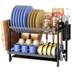 AlwaysH Kitchen Dish Drainer 2 Tier, Stainless Steel Dish Drainer with Utensil Holder and Drip Tray, Large Sink Drainer Suitable for a Family of 4-5 AlwaysH Kitchen Dish Drainer 2 Tier, Stainless Steel Dish Drainer with Utensil Holder and Drip Tray, Large Sink Drainer Suitable for a Family of 4-5