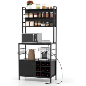 Costway - Bakers Rack Coffee Bar Cabinet w/ Heavy-Duty Metal Frame Black Costway - Bakers Rack Coffee Bar Cabinet w/ Heavy-Duty Metal Frame Black