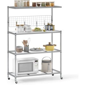 COSTWAY Bakers Rack on Wheels 4-Tier Coffee Bar Table w/Shelves-Silver COSTWAY Bakers Rack on Wheels 4-Tier Coffee Bar Table w/Shelves-Silver