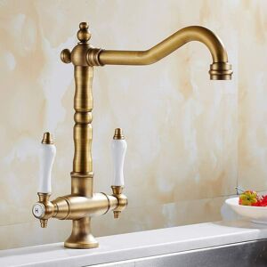 Vintage Kitchen Mixer Tap Retro Sink Faucet 2 Handles Adjustable Hot and Cold 360° Rotatable Bronze - Ccykxa Vintage Kitchen Mixer Tap Retro Sink Faucet 2 Handles Adjustable Hot and Cold 360° Rotatable Bronze - Ccykxa