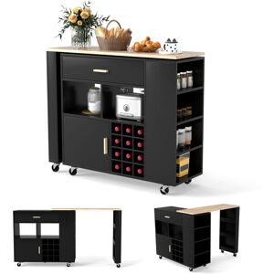 COSTWAY Kitchen Island Cart Bar Table Combo Reversible Mobile Serving Cart Black COSTWAY Kitchen Island Cart Bar Table Combo Reversible Mobile Serving Cart Black