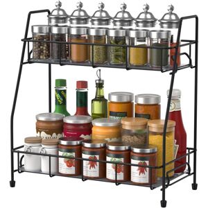 31x 14 x 31cm Black Kitchen Spice Rack, Metal Spice Holder, Kitchen Spice Storage for Countertop, 2 Tier Storage Shelf - Csparkv 31x 14 x 31cm Black Kitchen Spice Rack, Metal Spice Holder, Kitchen Spice Storage for Countertop, 2 Tier Storage Shelf - Csparkv