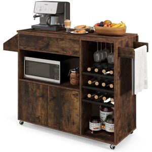 Costway - Drop Leaf Kitchen Island Cart Mobile Buffet Serving Cart-Coffee Costway - Drop Leaf Kitchen Island Cart Mobile Buffet Serving Cart-Coffee