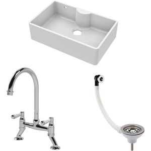 Balterley - Fireclay Kitchen Bundle - Single Bowl Butler Sink with Overflow & Ledge, Waste & Bridge Mixer Tap, 795mm - Chrome Balterley - Fireclay Kitchen Bundle - Single Bowl Butler Sink with Overflow & Ledge, Waste & Bridge Mixer Tap, 795mm - Chrome