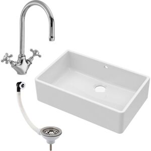 Balterley - 795mm - Single Bowl Fireclay Butler Kitchen Sink with Overflow - Mixer Tap, Overflow & Waste Balterley - 795mm - Single Bowl Fireclay Butler Kitchen Sink with Overflow - Mixer Tap, Overflow & Waste