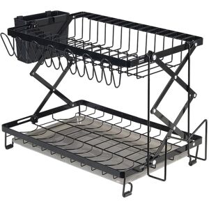 LIVINGANDHOME Foldable 2-Tier Dish Drying Rack with a Drip Tray LIVINGANDHOME Foldable 2-Tier Dish Drying Rack with a Drip Tray