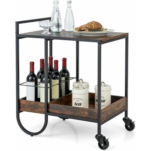 Costway - Industrial Bar Trolley Cart Rolling Buffet Serving Cart w/ Metal Wire Wine Rack Costway - Industrial Bar Trolley Cart Rolling Buffet Serving Cart w/ Metal Wire Wine Rack
