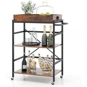 Kitchen 3-Tier Bar Cart Industrial Serving Cart w/Detachable Tray - Costway Kitchen 3-Tier Bar Cart Industrial Serving Cart w/Detachable Tray - Costway