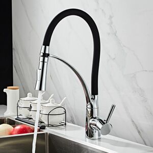 DEWDAT Kitchen Faucet, Flexible 360° Swivel Spout and Black Silicone Hose Kitchen Mixer Tap, with Pull-Out Spray and Dual Function Sprayer, Cold & Hot DEWDAT Kitchen Faucet, Flexible 360° Swivel Spout and Black Silicone Hose Kitchen Mixer Tap, with Pull-Out Spray and Dual Function Sprayer, Cold & Hot