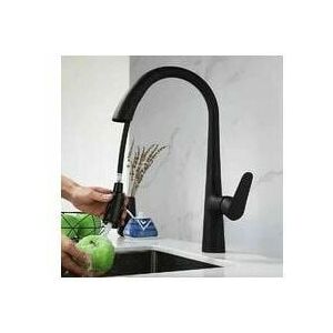 DEWDAT Kitchen Faucet - Single Handle Kitchen Faucet with Pull-out Spray 360° Rotatable, 2 Spray Modes Sink Faucet Black DEWDAT Kitchen Faucet - Single Handle Kitchen Faucet with Pull-out Spray 360° Rotatable, 2 Spray Modes Sink Faucet Black