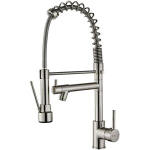 CYSLMUK Kitchen Faucet, Sink Faucet with Pull-Out Sprayer, 2 Functions, 360° Swivel Spout, Sink Faucet - Brushed Silver CYSLMUK Kitchen Faucet, Sink Faucet with Pull-Out Sprayer, 2 Functions, 360° Swivel Spout, Sink Faucet - Brushed Silver
