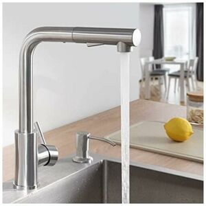 DEWDAT Kitchen Faucet Sprayer with 2 Spray Modes, Kitchen Mixer Tap with Pull-Out Sprayer 360° Rotating Cold & Hot Available, Brushed Stainless Steel DEWDAT Kitchen Faucet Sprayer with 2 Spray Modes, Kitchen Mixer Tap with Pull-Out Sprayer 360° Rotating Cold & Hot Available, Brushed Stainless Steel