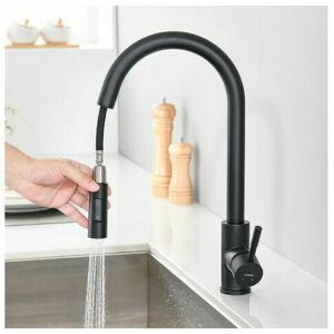 DEWDAT Kitchen Faucet with Pull-Out Spray Matte Black 360° Rotatable Stainless Steel Sink Kitchen Mixer Tap 2 Functions Kitchen Mixer Tap DEWDAT Kitchen Faucet with Pull-Out Spray Matte Black 360° Rotatable Stainless Steel Sink Kitchen Mixer Tap 2 Functions Kitchen Mixer Tap