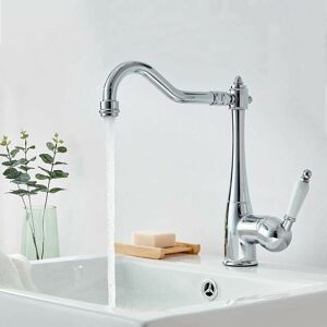 Dewdat - Kitchen Mixer Tap Elegant Kitchen Sink Mixer Tap High Spout 360° Rotation Retro Kitchen Sink Faucet Chrome Brass Dewdat - Kitchen Mixer Tap Elegant Kitchen Sink Mixer Tap High Spout 360° Rotation Retro Kitchen Sink Faucet Chrome Brass