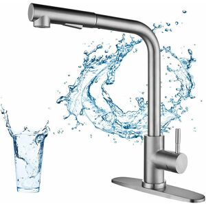 Dewdat - Kitchen Mixer Tap with Pull-out Spray 360 Rotating Kitchen Faucet with 2 Choice of Jets High Quality Brushed Steel Taps Dewdat - Kitchen Mixer Tap with Pull-out Spray 360 Rotating Kitchen Faucet with 2 Choice of Jets High Quality Brushed Steel Taps