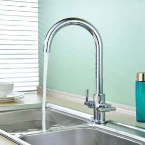 Briefness - Kitchen Sink Mixer Tap Monobloc Swivel Spout Chrome Brass, Twin Lever Control, with Hose & Fittings Briefness - Kitchen Sink Mixer Tap Monobloc Swivel Spout Chrome Brass, Twin Lever Control, with Hose & Fittings