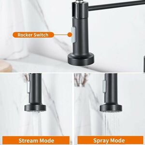 DEWDAT Kitchen sink mixer tap, spring-loaded kitchen mixer with pull-down sprayer, 2 spray patterns high arc single lever kitchen mixer (black) DEWDAT Kitchen sink mixer tap, spring-loaded kitchen mixer with pull-down sprayer, 2 spray patterns high arc single lever kitchen mixer (black)