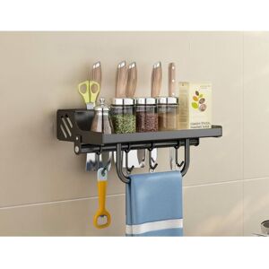 TINOR Kitchen Spice Rack Wall Mounted Spice Rack for Bathroom or Kitchen Kitchen Shelf Stainless Steel Spice Rack with 6 Removable Hooks, 40cm (Black) TINOR Kitchen Spice Rack Wall Mounted Spice Rack for Bathroom or Kitchen Kitchen Shelf Stainless Steel Spice Rack with 6 Removable Hooks, 40cm (Black)