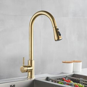 DEWDAT Kitchen Taps Mixer Brushed Gold, High Pressure 360° Swivel Kitchen Sink Taps with Pull Out Spray 2 Modes, Stainless Steel Pull Down Sink Taps for DEWDAT Kitchen Taps Mixer Brushed Gold, High Pressure 360° Swivel Kitchen Sink Taps with Pull Out Spray 2 Modes, Stainless Steel Pull Down Sink Taps for