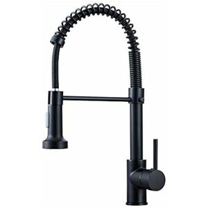 DEWDAT Kitchen Taps with Pull Down Sprayer, Kitchen Sink Taps, Brass Black Single Handle Single Lever High Arc Spring tap(Matte Black) DEWDAT Kitchen Taps with Pull Down Sprayer, Kitchen Sink Taps, Brass Black Single Handle Single Lever High Arc Spring tap(Matte Black)