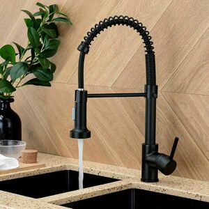 Dewdat - Kitchen Taps with Pull Down Sprayer, Kitchen Sink Taps,Brass Black Single Handle Single Lever High Arc Spring tap(Matte Black) Dewdat - Kitchen Taps with Pull Down Sprayer, Kitchen Sink Taps,Brass Black Single Handle Single Lever High Arc Spring tap(Matte Black)